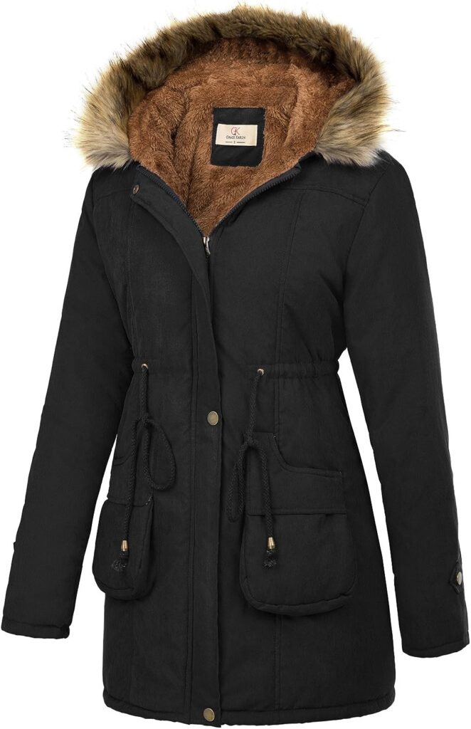 GRACE KARIN Womens Winter Coats Fleece Parkas Anoraks Hooded Military Jacket Coats M Black