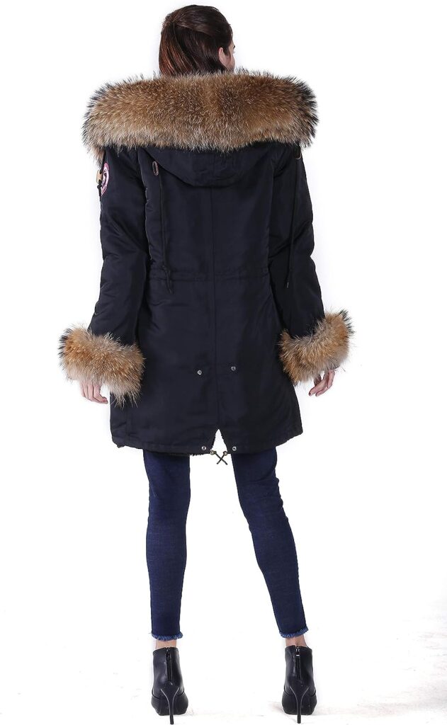 S.ROMZA Womens Winter Fur Parka Coat Large Real Raccoon Fur Trimmed Warm Faux Fur Lined Waterproof Jacket