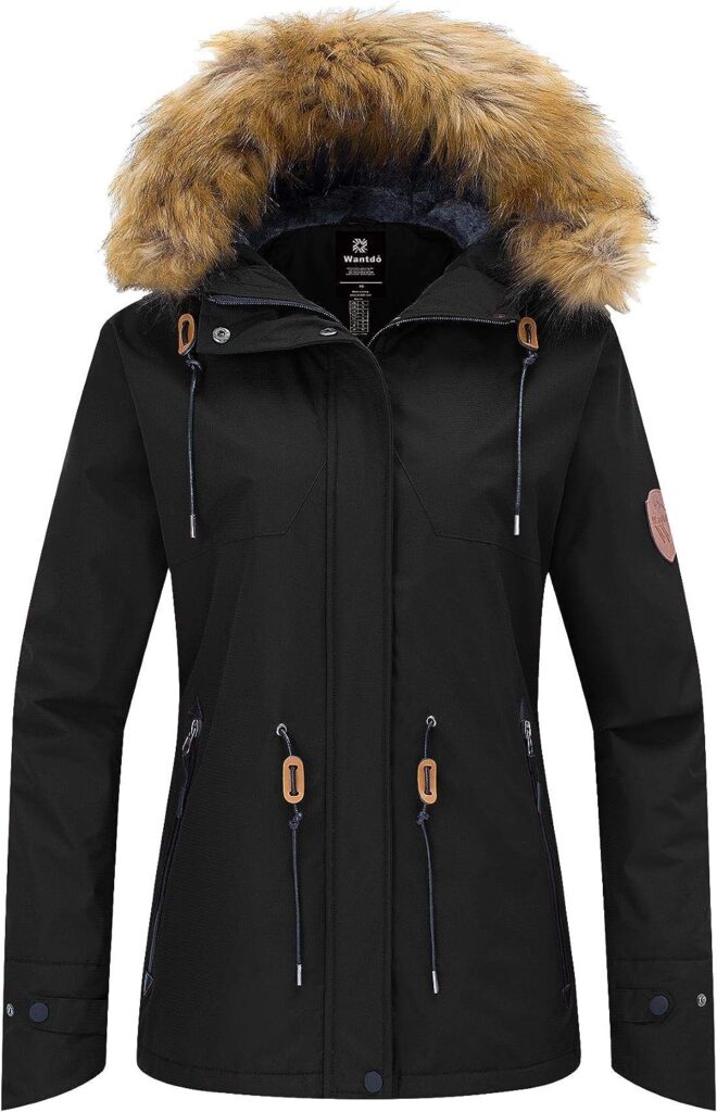 Wantdo Womens Waterproof Ski Jacket Hooded Winter Snow Coat Mountain Snowboarding Jackets Insulated Fleece Parka