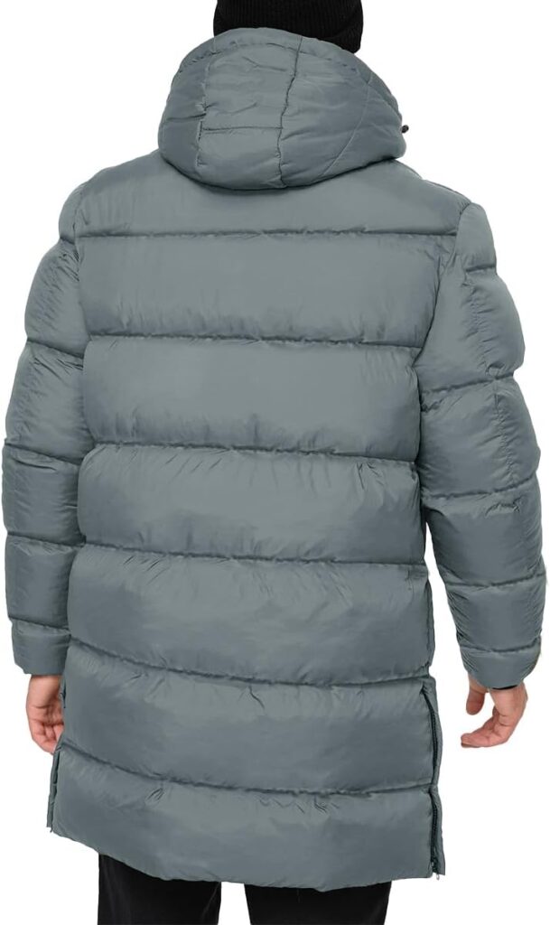Karlywindow Mens Hooded Puffer Coat Parka Quilted Down Coat Long Warm Winter Thicken Padded Jacket