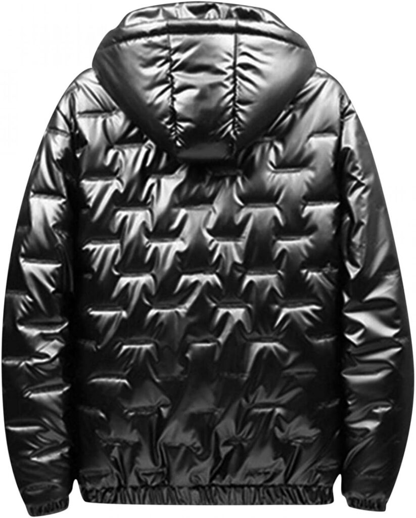 Saohuo Mens Shiny Down Coat Fleece Lined Hood Winter Thicken Warmth Puffer Jacket Glossy Waterproof Parka Coat Outerwear