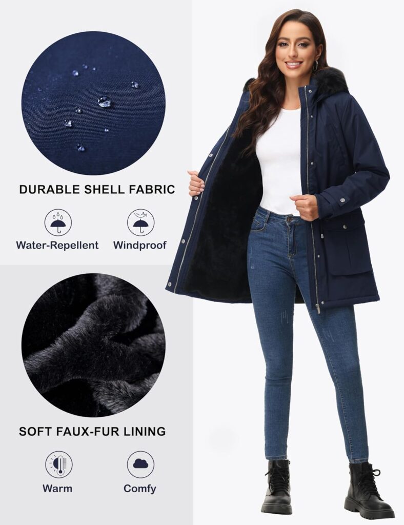 ROYAL MATRIX Womens Parka Coat Winter Warm Parka Jacket Fleece Lined Parka Coat Long Winter Coat with Hood