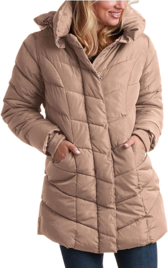 Steve Madden Womens Long Chevron Quilted Outerwear Jacket