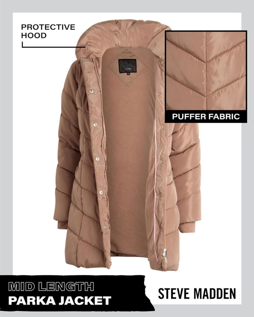 Steve Madden Womens Long Chevron Quilted Outerwear Jacket