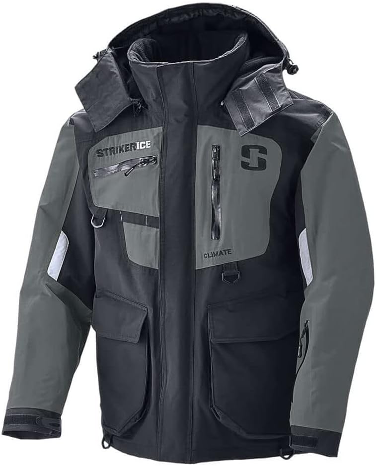 Striker Mens Climate Durable Windproof Water-Resistant Insulated Outdoor Ice Fishing Jacket with Removable Hood Striker Mens Climate Durable Windproof Water-Resistant Insulated Outdoor Ice Fishing Jacket with Removable Hood